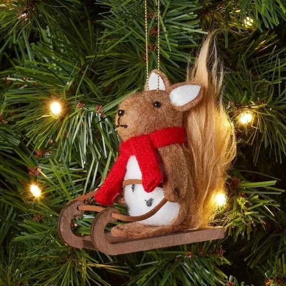 Felt Squirrel Riding Sled Ornament, NWT - Picture 1 of 3